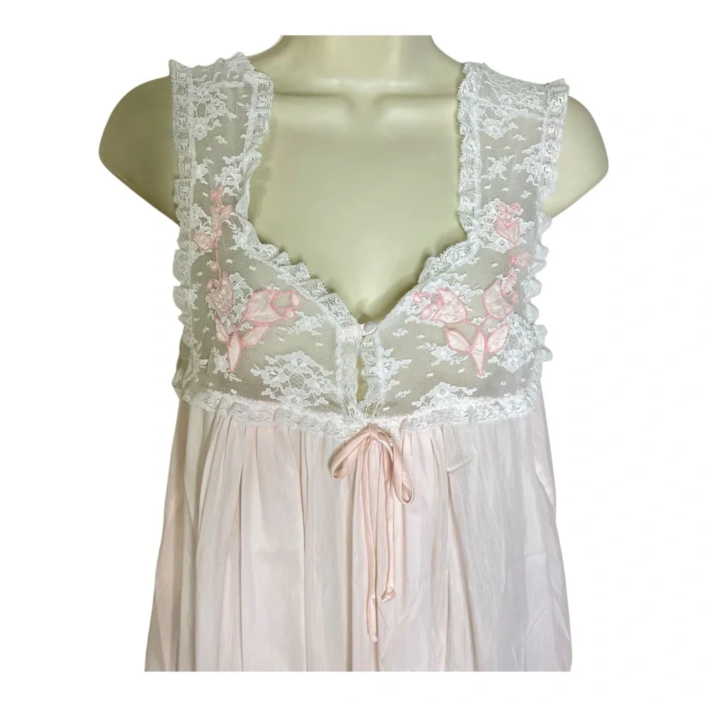 Vintage CORHAN Pink Lace Nursing Nightgown Chemise with Flaw - Picture 4 of 15